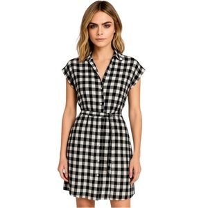 J. Crew Gingham Pattern Shirtdress, 100% Cotton, Knee Length, Black/White SZ XS